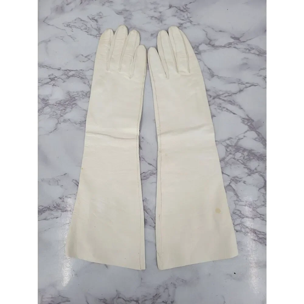 Lavabile Vintage 50s Long Ivory White Leather Gloves